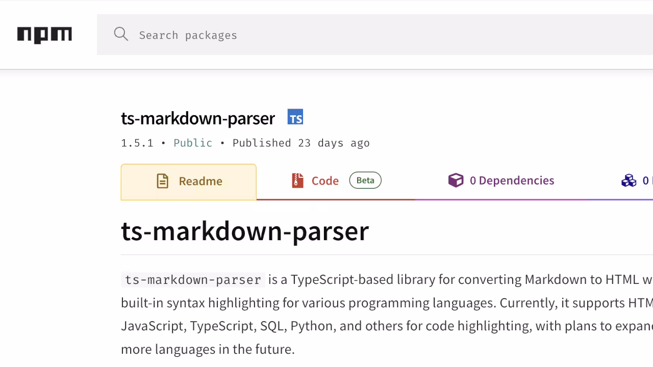 TS Markdown Parser NPM Package preview